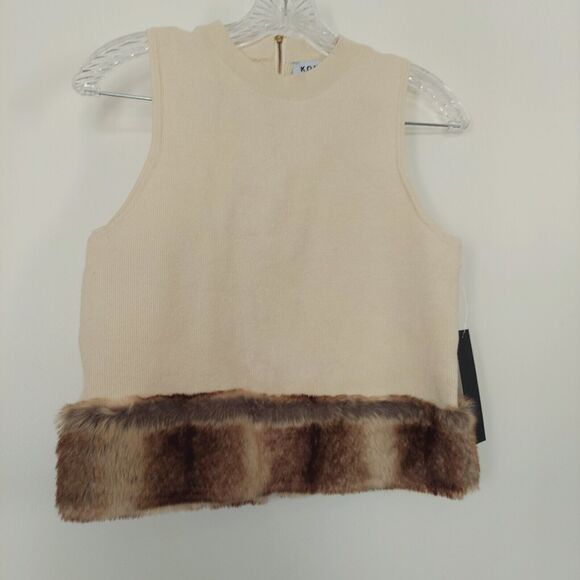 Kontrol Faux Fur Trim Crop Top M / L Beige Bodycon - Picture 10 of 13